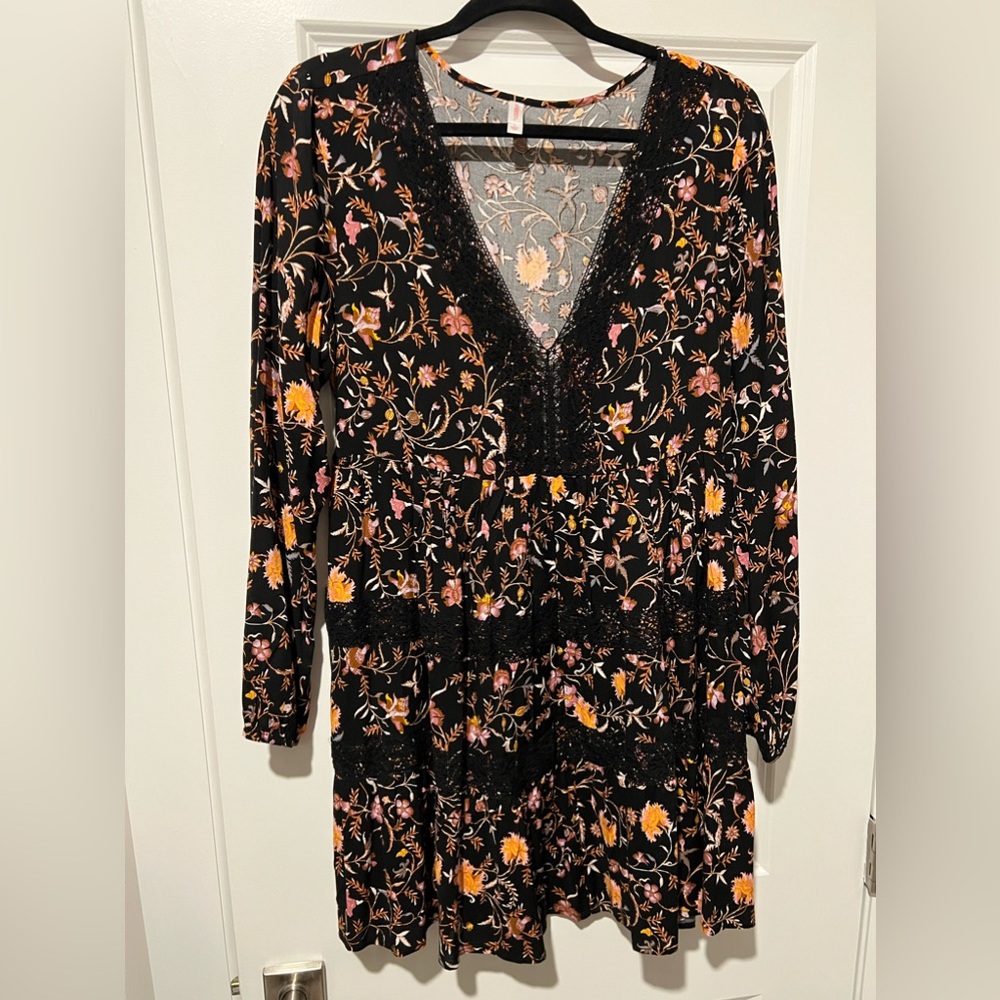 Xhilaration Black long sleeve mini dress with floral print